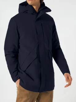 Blauer Voyager-Parka für Herren mit Kapuze und Sherpa-Futter