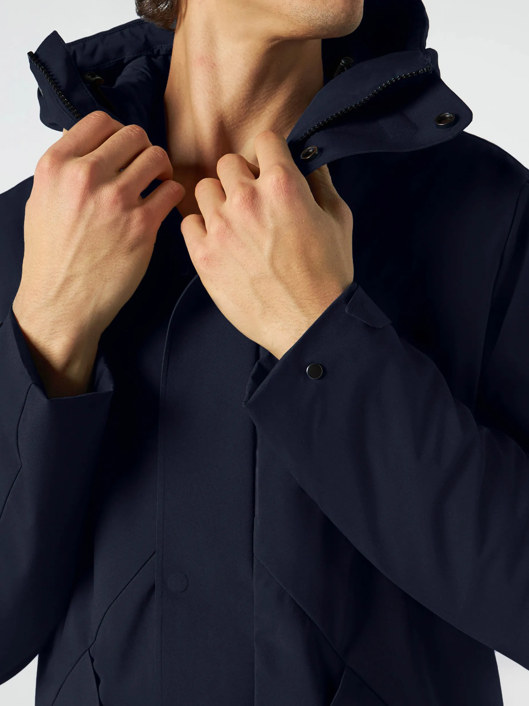 Blauer Voyager-Parka für Herren mit Kapuze und Sherpa-Futter