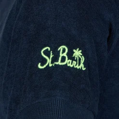 Blaues Frottee-Poloshirt für Jungen mit Palmen-Stickerei