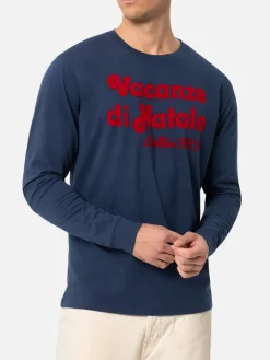Blaues Herren-T-Shirt „Luton“ mit „Vacanze di Natale“-Filmlogo-Aufdruck | VACANZE DI NATALE SONDERAUSGABE