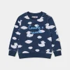 Blaues Kinder-Sweatshirt mit Rundhalsausschnitt und Coccole e Nuvole-Stickerei | COCCOLEBIMBI SONDERAUSGABE