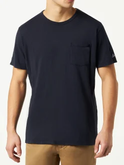 Blaues Marine-T-Shirt für Herren mit Vordertasche