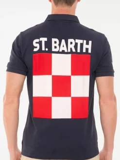 Blaues Piquet-Polo mit St. Barth-Karologo