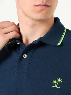 Blaues Piquet-Polo mit St. Barth-Logo und Kontrasten