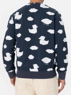 Blaues Sweatshirt mit Rundhalsausschnitt und Coccole e Nuvole-Stickerei | COCCOLEBIMBI SONDERAUSGABE