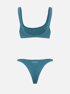 Blaugrüner klassischer Lurex-Crinkle-Bikini für Damen Naima Naomi