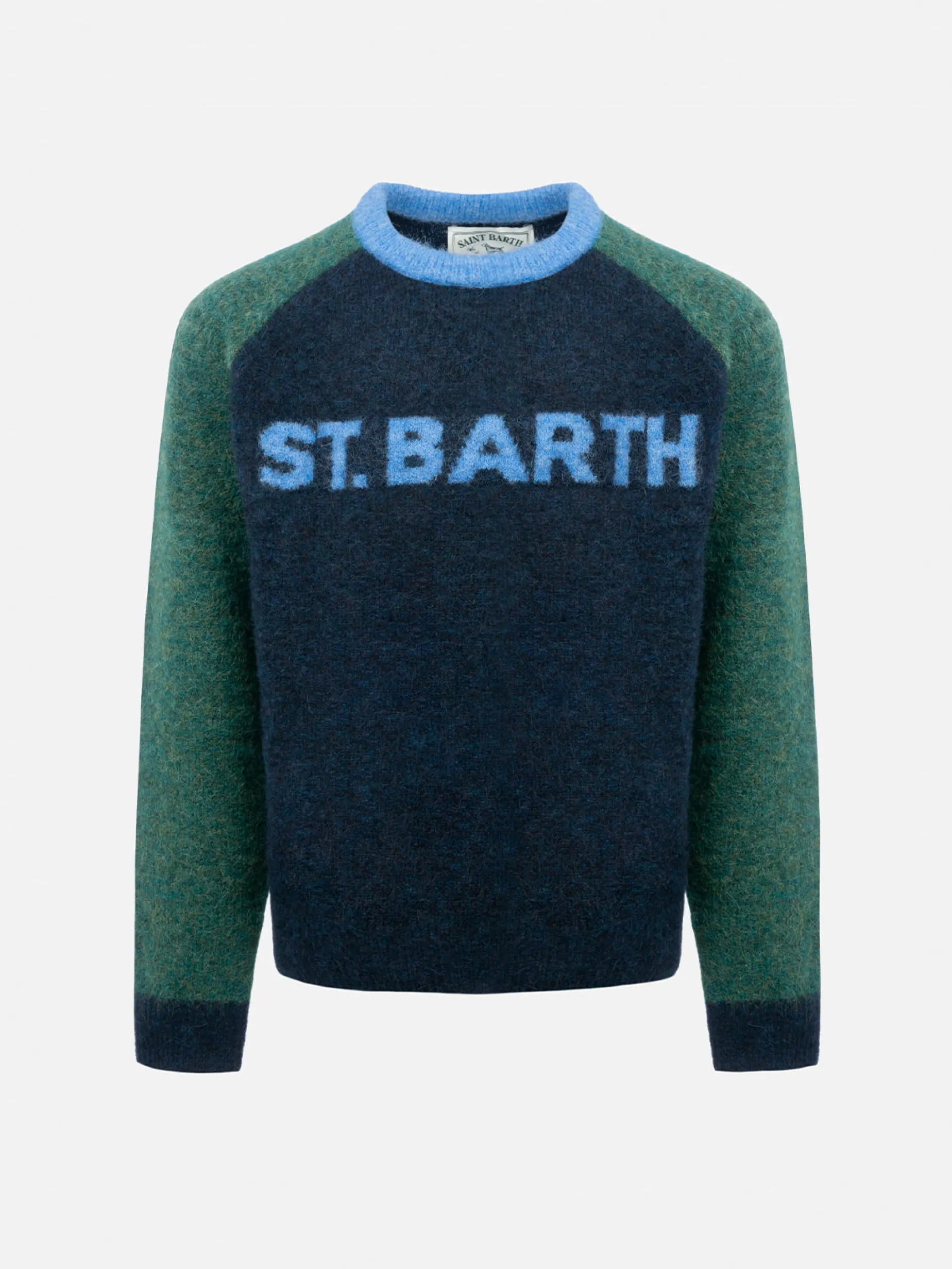 Blau-grüner Rundhalspullover Douglas für Jungen mit St. Barth-Print