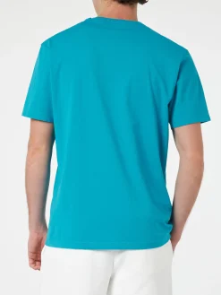 Blaugrünes Herren-T-Shirt aus Baumwolljersey „Dover“ mit St. Barth-Stickerei