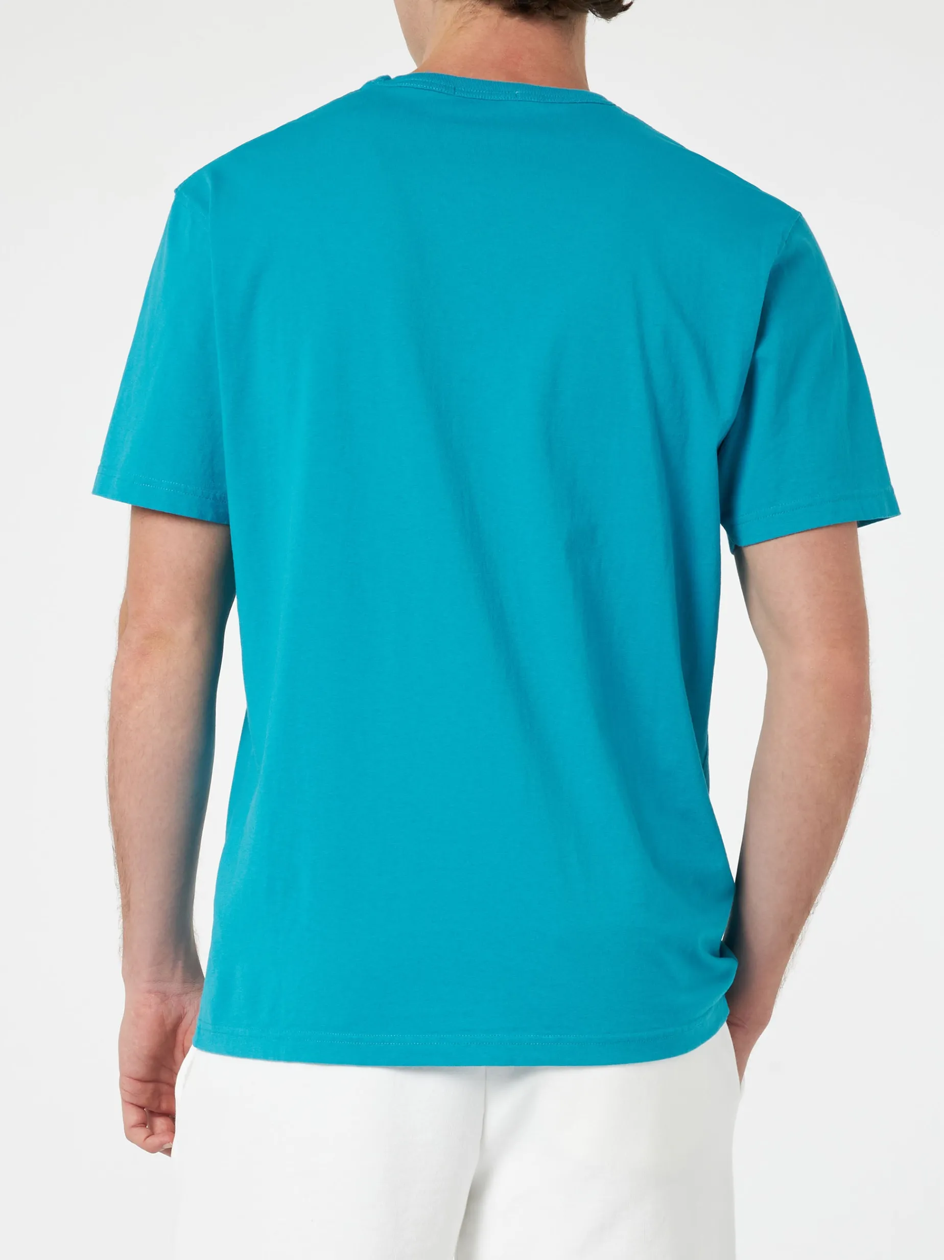 Blaugrünes Herren-T-Shirt aus Baumwolljersey „Dover“ mit St. Barth-Stickerei