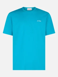Blaugrünes Herren-T-Shirt aus Baumwolljersey „Dover“ mit St. Barth-Stickerei
