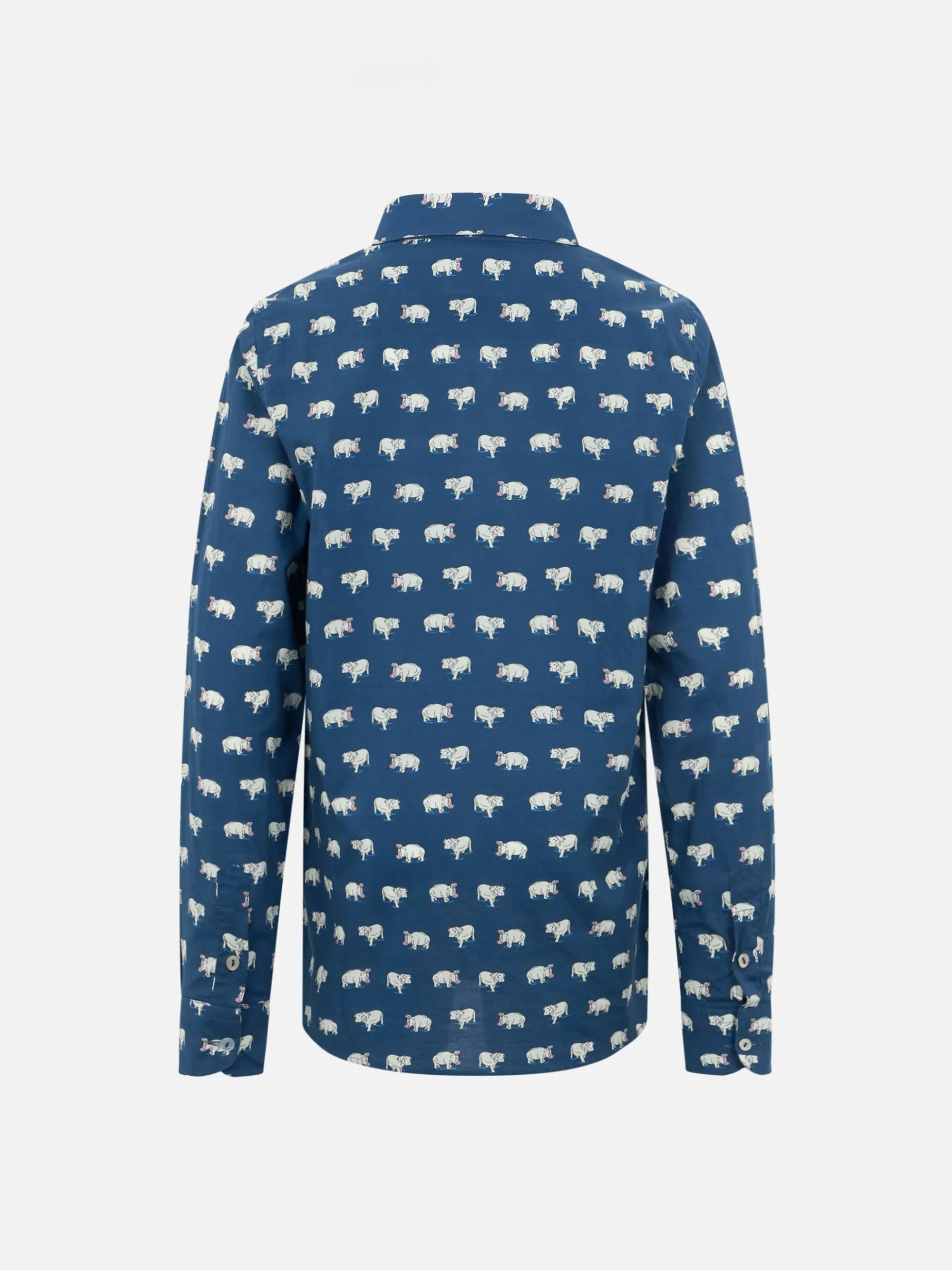 Blue Boy-Musselin-Baumwollhemd Sharouk mit Mikro-Nilpferd-Print