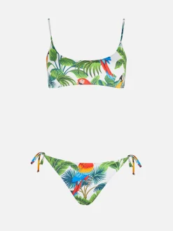 Bralette-Bikini mit Papageien-Print