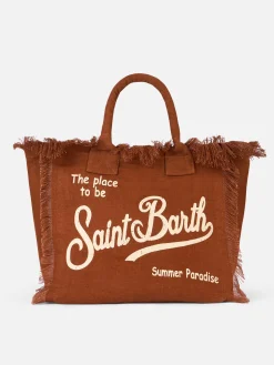 Braune Einkaufstasche aus Leinen „Vanity“ mit Saint Barth-Logo