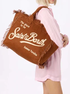 Braune Einkaufstasche aus Leinen „Vanity“ mit Saint Barth-Logo