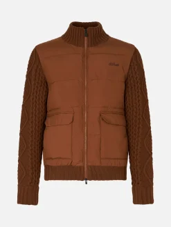 Braune wattierte Herrenjacke mit Strickärmeln