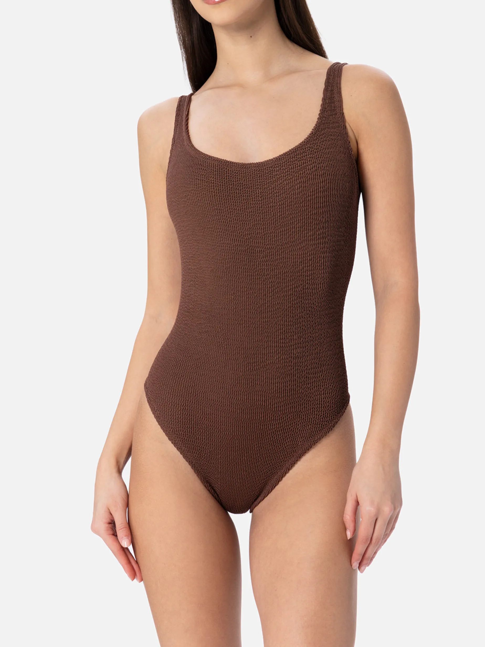 Brauner Crinkle-Einteiler-Badeanzug für Damen Lora