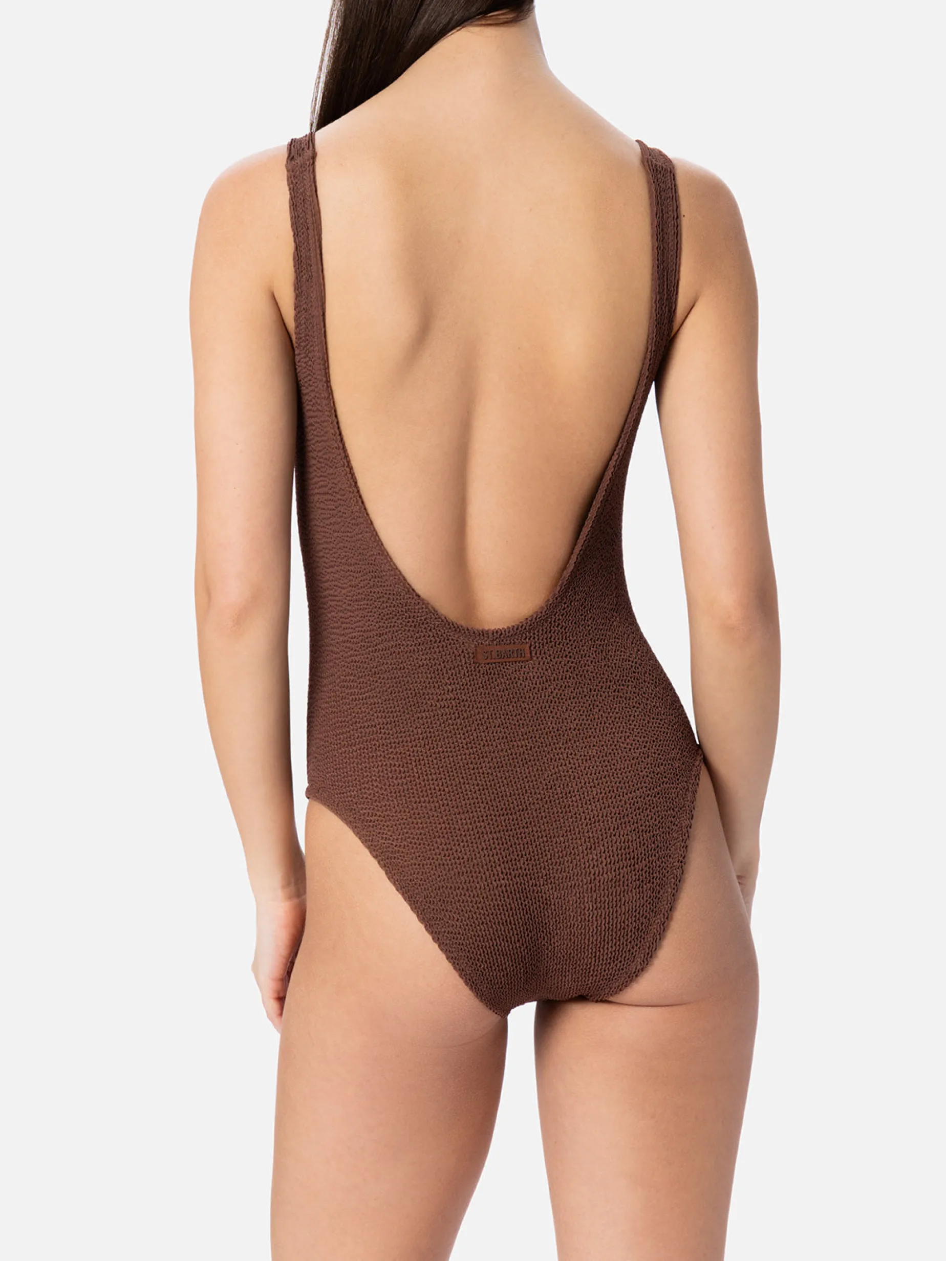 Brauner Crinkle-Einteiler-Badeanzug für Damen Lora