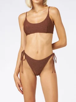 Brauner Damen-Bralette-Bikini aus Lurex