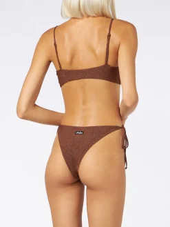 Brauner Damen-Bralette-Bikini aus Lurex