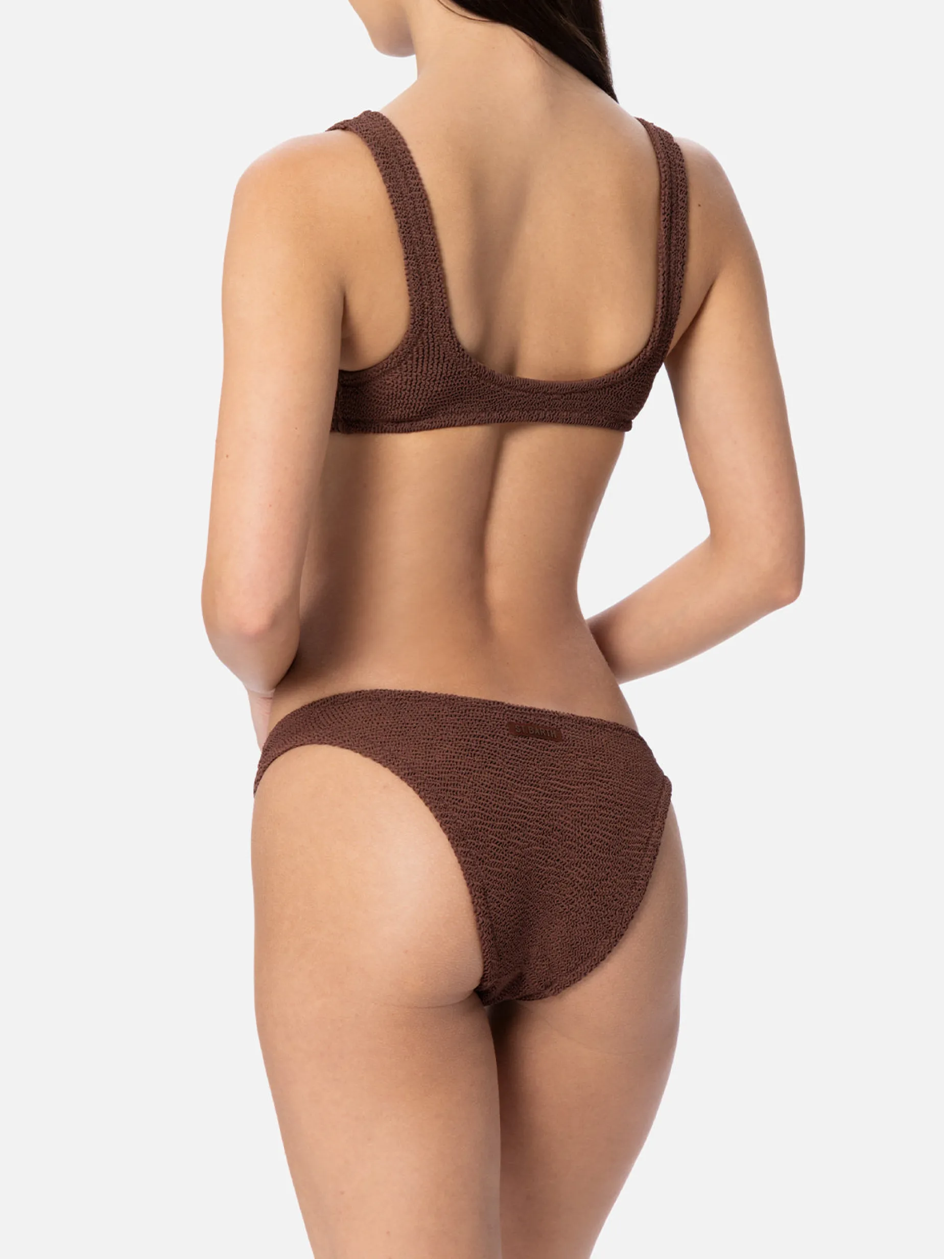 Brauner Damen-Bralette-Bikini in winziger Crinkle-Optik Pamy Elise