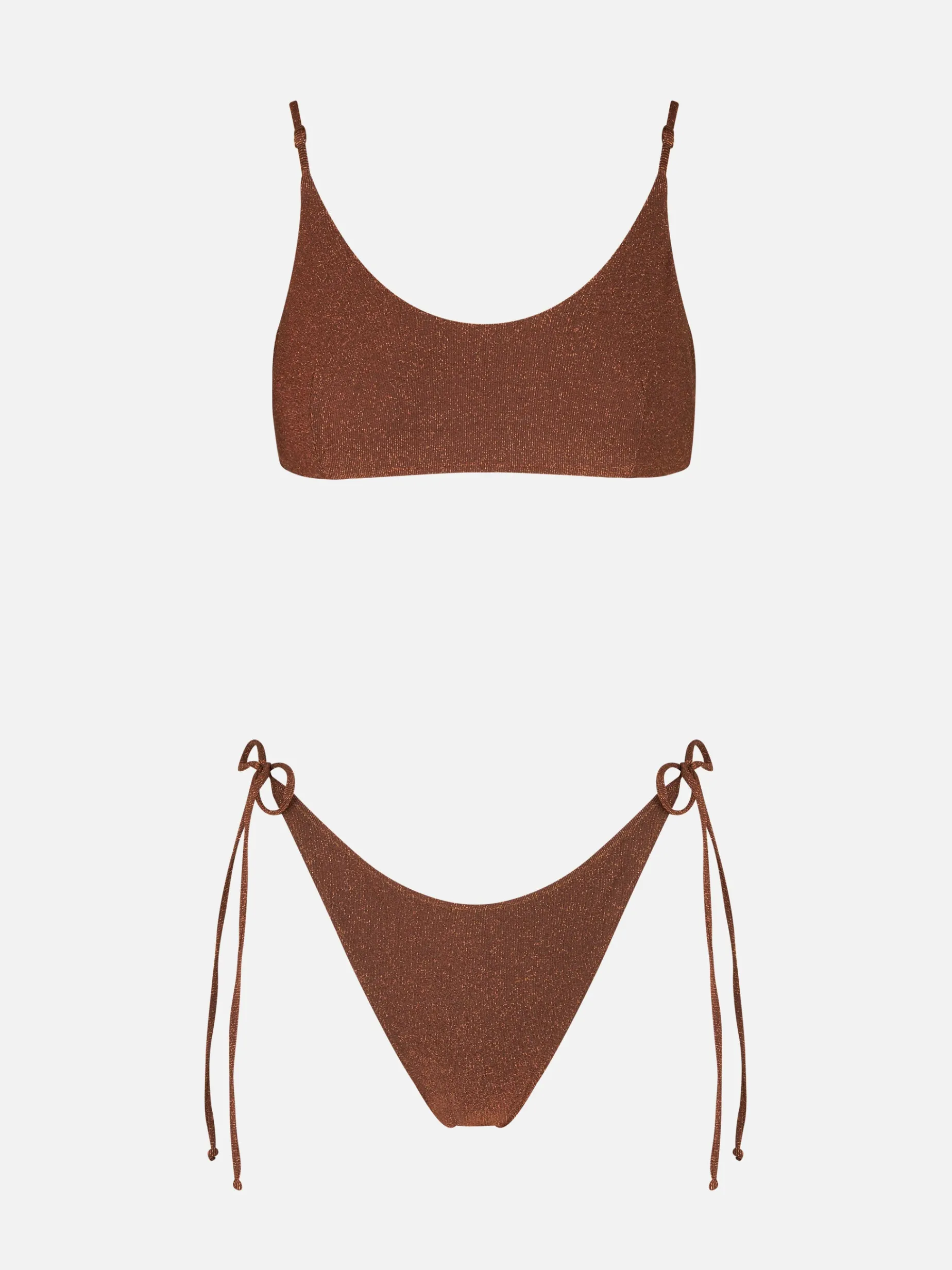 Brauner Damen-Bralette-Bikini aus Lurex