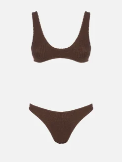 Brauner Damen-Bralette-Bikini in winziger Crinkle-Optik Pamy Elise