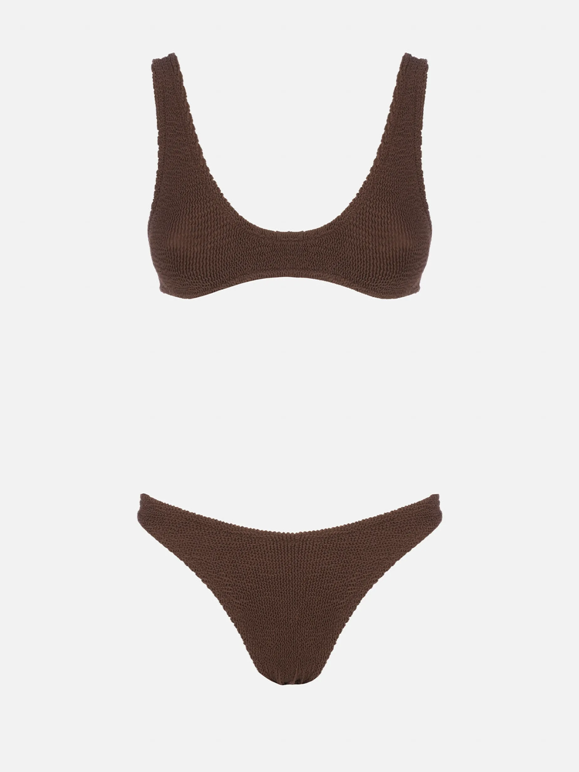 Brauner Damen-Bralette-Bikini in winziger Crinkle-Optik Pamy Elise
