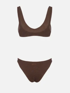 Brauner Damen-Bralette-Bikini in winziger Crinkle-Optik Pamy Elise