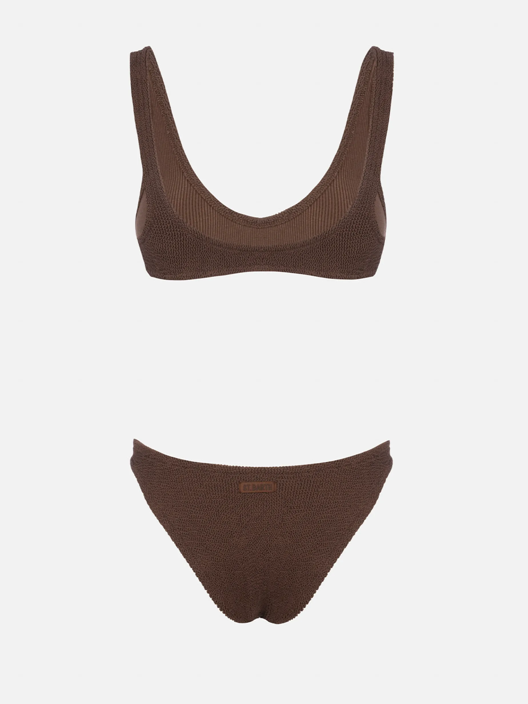 Brauner Damen-Bralette-Bikini in winziger Crinkle-Optik Pamy Elise