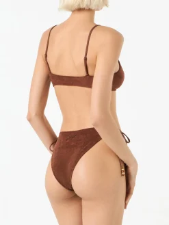 Brauner Frottee-Bralette-Bikini für Damen