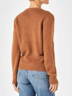 Brauner gebürsteter Damenpullover mit Stickerei
