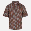 Braunes Boy-Musselin-Baumwollhemd Sharouk mit Tiger-Print