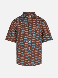 Braunes Boy-Musselin-Baumwollhemd Sharouk mit Tiger-Print