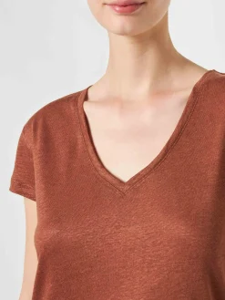 Braunes Damen-T-Shirt aus Leinen