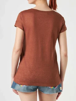 Braunes Damen-T-Shirt aus Leinen