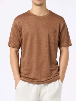 Braunes Herren-T-Shirt aus Leinenjersey Ecstasea mit Tasche
