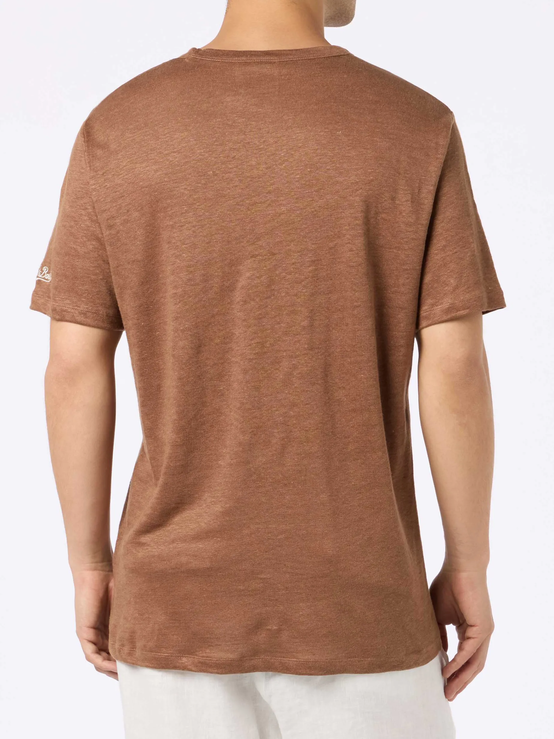 Braunes Herren-T-Shirt aus Leinenjersey Ecstasea mit Tasche