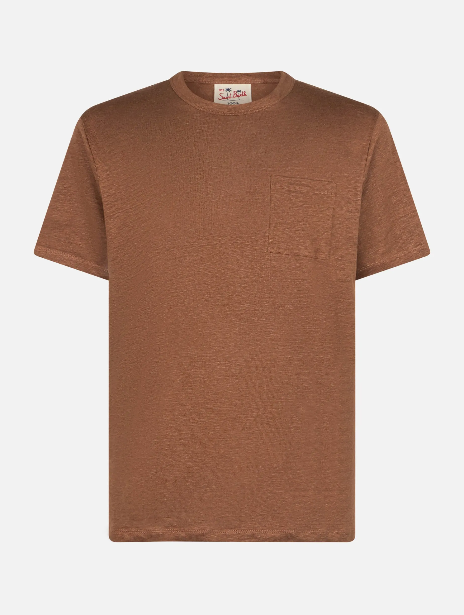 Braunes Herren-T-Shirt aus Leinenjersey Ecstasea mit Tasche