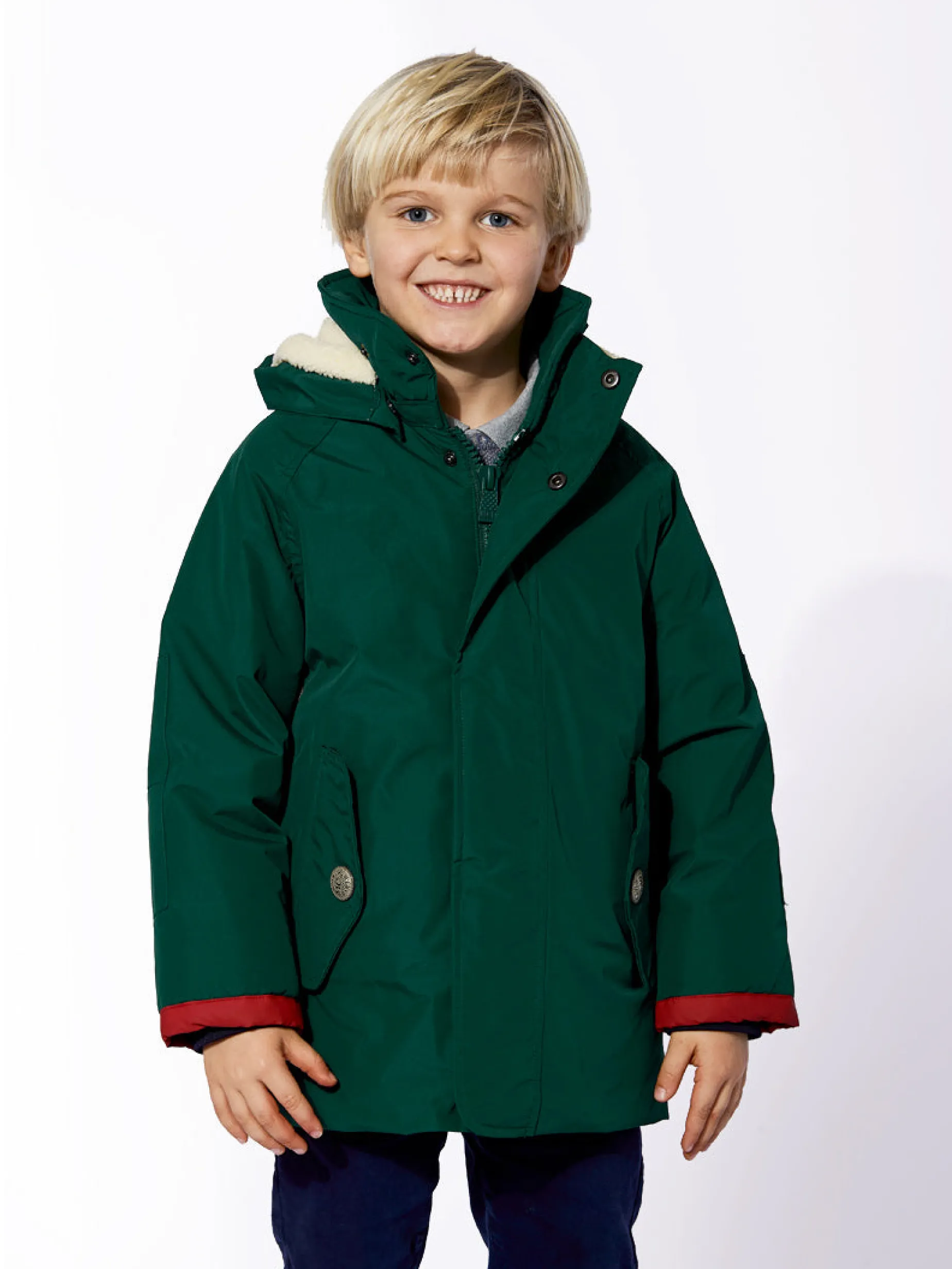 Britischer grüner Parka mit Kapuze für Jungen