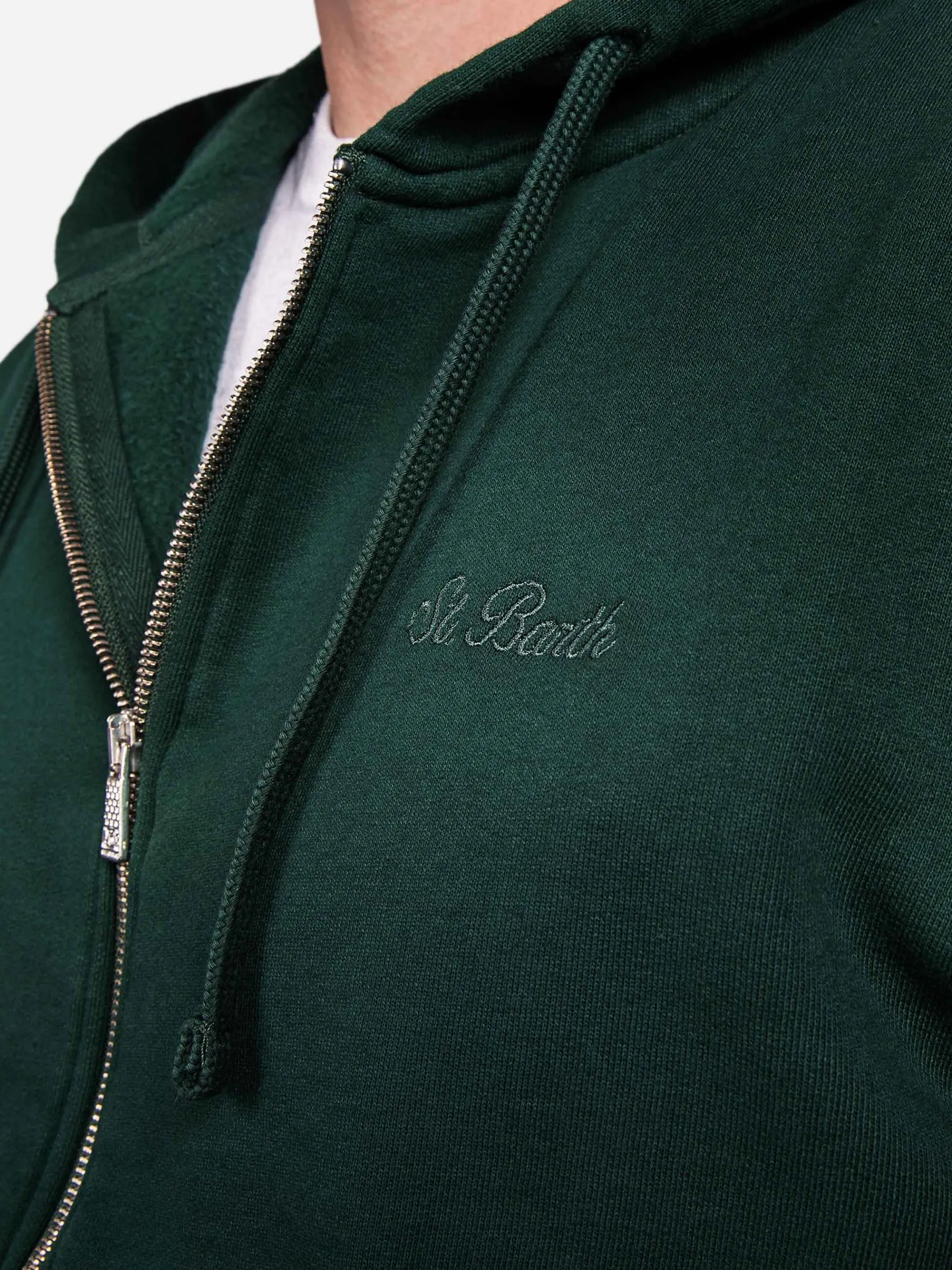 Britisches grünes Sweatshirt mit Reißverschluss und Kapuze für Herren mit St. Barth-Stickerei