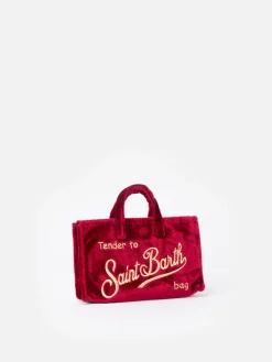 Burgunderfarbene Telefontasche aus Samt mit Saint Barth-Logostickerei