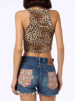 Canotta corta da donna in maglia di cotone a coste con stampa Fiorucci | FIORUCCI SPECIAL EDITION