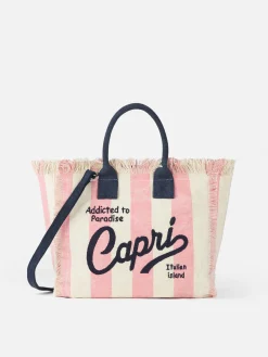 Capri-Handtasche „Colette“ aus gestreiftem Baumwollcanvas