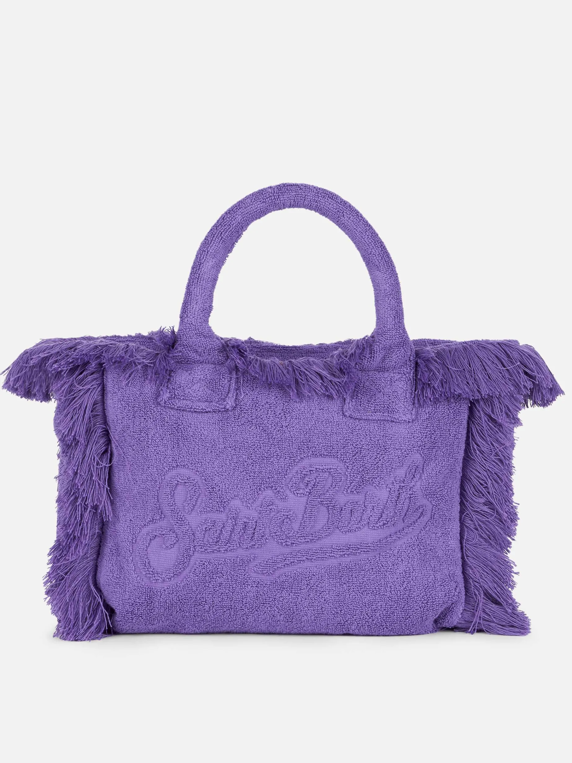 Colette – weiche Handtasche aus violettem Frottee mit mehreren Patches | BEEPY BELLA SPECIAL EDITION