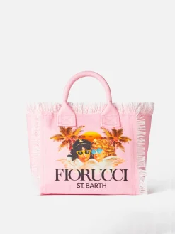 Colette rosafarbene Handtasche aus Baumwollcanvas mit Fiorucci Angels-Print | FIORUCCI-SONDERAUSGABE