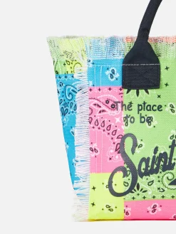 Colette-Handtasche aus Baumwollcanvas mit fluoreszierendem Bandana-Print