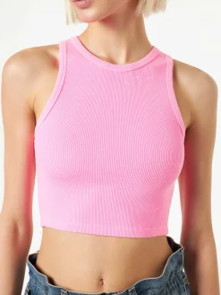 Crop-Tanktop aus Baumwolle mit St. Barth-Stickerei