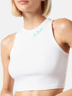 Crop-Tanktop aus Baumwolle mit St. Barth-Stickerei | MELISSA SATTA SONDEREDITION