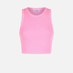 Crop-Tanktop aus Baumwolle mit St. Barth-Stickerei
