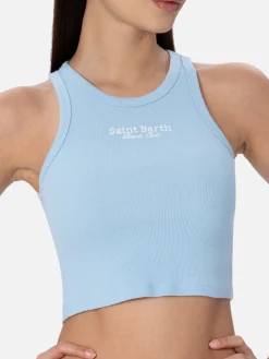 Crop-Top aus Baumwolle im Rippenstrick für Damen mit Saint Barth Beach Club-Stickerei